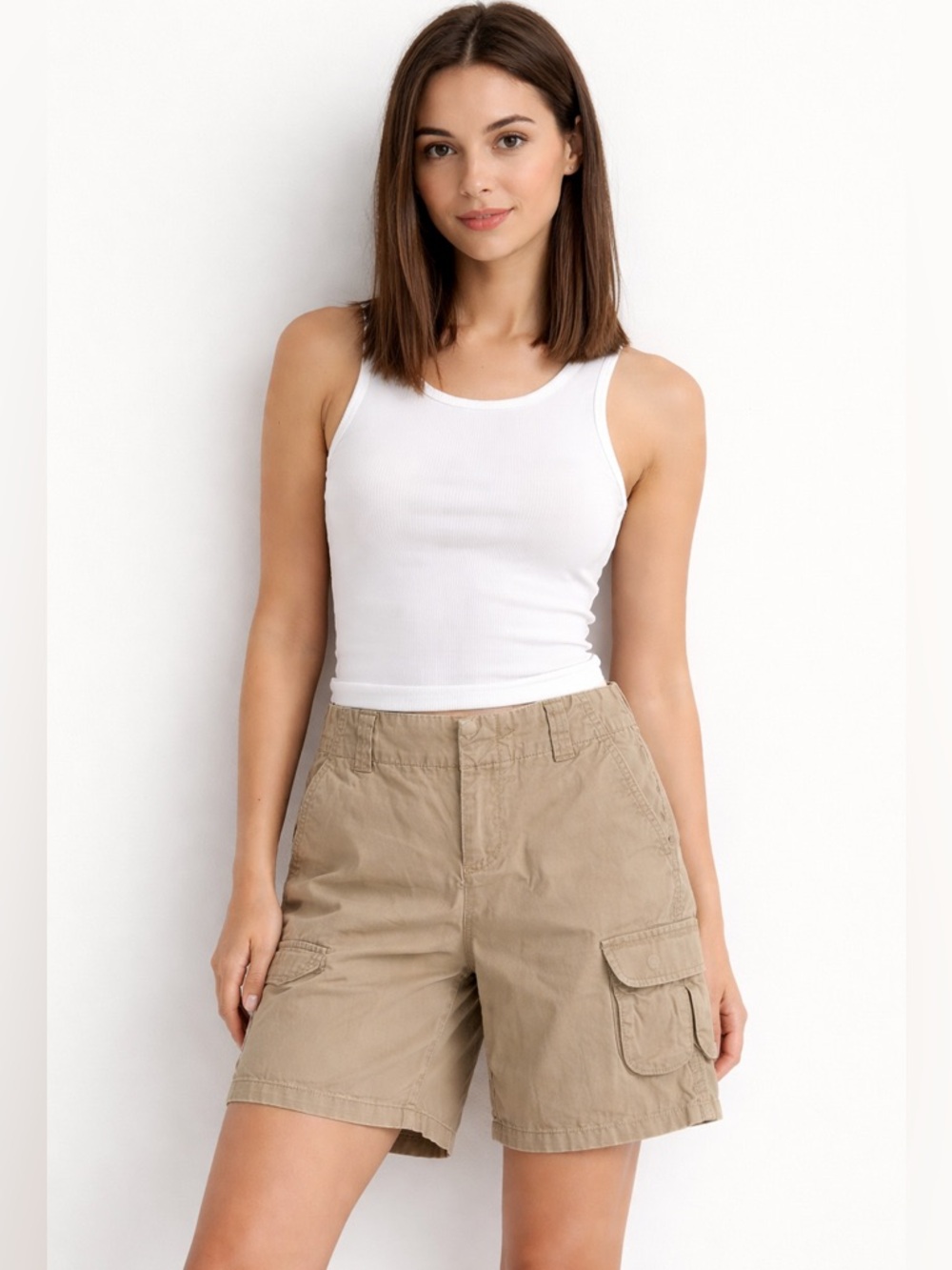 Vintage Gap 8” Khaki Cargo Shorts Size 4  Cotton Chino Granola Girl Y2K 90s
